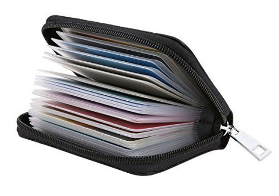 Picture of Easyoulife Genuine Leather Credit Card Holder Zipper Wallet With 26 Card Slots (Black)