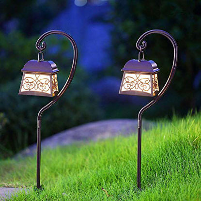 Picture of Maggift 4 Pack 22 Inch Hanging Solar Lights Multipurpose Shepherd Hook Lights with 4 Shepherd Hooks Outdoor Solar Coach Lights