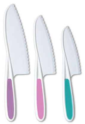 Picture of Tovla Jr. Knives for Kids 3-Piece Nylon Kitchen Baking Knife Set: Children's Cooking Knives in 3 Sizes & Colors/Firm Grip, Serrated Edges, BPA-Free Kids' Knives (colors vary for each size knife)