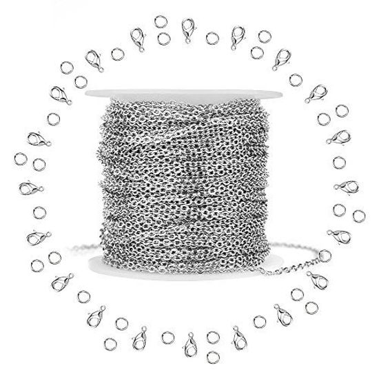 Picture of WXJ13 Silver Stainless Steel Cable Chain Brand 11m 36FT Jewelry Making Chains with 20 Lobster Clasps and 30 Jump Rings for Pendant Necklace DIY Making 1.5mm