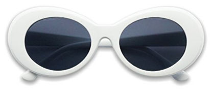 Picture of White Oval Clout Goggles Bold Retro Thick MOD 51mm Round Lens Sunglasses (White, Smoke)