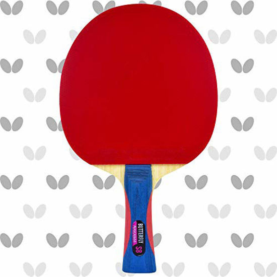 Picture of Butterfly Nakama S-8 Table Tennis Racket - Professional ITTF Approved Ping Pong Paddle - Flextra Table Tennis Rubber and Thick Sponge Layer Ping Pong Racket - 2 Ping Pong Balls Included