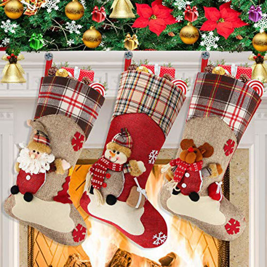 Picture of Christmas Stockings, Dreampark Big Size 3 Pcs 18" Classic Christmas Stocking Santa Snowman Reindeer Xmas Character for Party Decoration (Style 2)