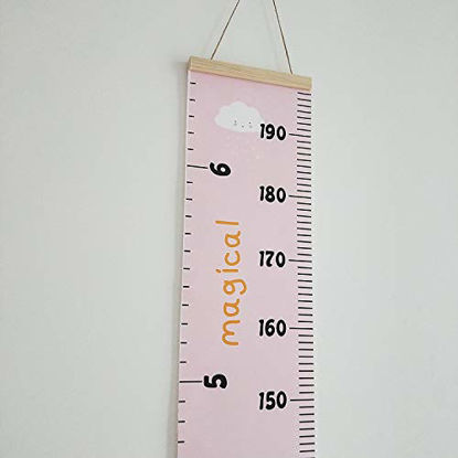 Picture of Miaro Kids Growth Chart, Wood Frame Fabric Canvas Height Measurement Ruler from Baby to Adult for Child's Room Decoration 7.9 x 79in (7.9 x 79in, Pink - Cloud)