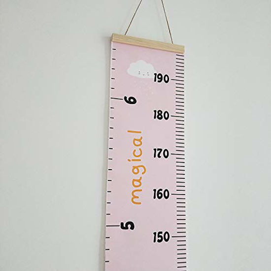 Picture of Miaro Kids Growth Chart, Wood Frame Fabric Canvas Height Measurement Ruler from Baby to Adult for Child's Room Decoration 7.9 x 79in (7.9 x 79in, Pink - Cloud)