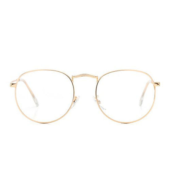 Picture of Round Clear Lens Glasses Circle Metal Frame Non-Prescription Eyeglasses (Gold, 50)