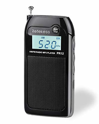 Picture of Retekess PR12 Mini AM FM Radio, Portable Pocket Radio, Walkman Radio with TF Port, Clear Display and Earphone Jack for Jogging and Gym(Black)