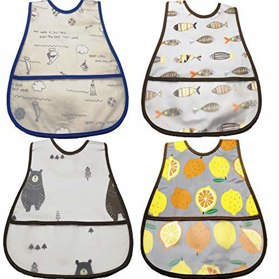 Picture of Baby Waterproof Bib with Crumb Catcher Pocket Comfortable Soft Adjustable Snaps Feeding Bibs For Infants and Toddlers