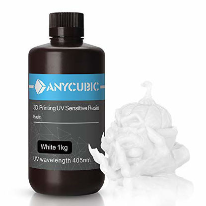 Picture of ANYCUBIC 3D Printer Resin, 405nm SLA UV-Curing Resin Featured with High Precision and Quick Curing & Excellent Fluidity for LCD 3D Printing, 1KG/White