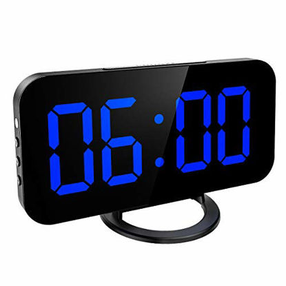 Picture of KeeKit Digital LED Alarm Clock, Large 6.5" Mirror Surface Alarm Clock with Dual USB Charging Ports, Snooze Function, Auto/Manual Adjustable Brightness, 12/24H Display for Home, Bedroom, Office - Blue