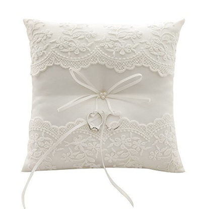 Picture of Awtlife Lace Pearl Wedding Ring Pillow Cushion Bearer 8.26 Inch For Beach wedding