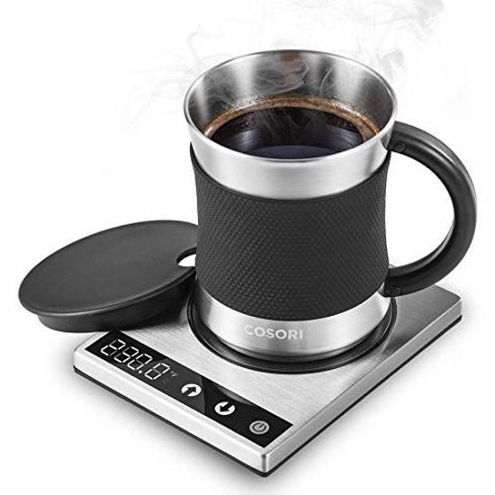 Picture of COSORI Coffee Mug Warmer & Mug Set,Electric 24Watt Beverage Cup Warmer for Desk Home Office Use,304 Stainless Steel 17oz Mug lid,Touch Tech & LED Backlit Display,Ideal for Gift,Coffee,Tea, Hot Cocoa