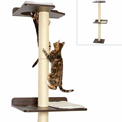 Picture of PetFusion Ultimate Cat Climbing Tower & Activity Tree. (24 x 20.8 x 76.8 inches (lwh) Tall Sisal Scratching Posts, Modern Wall Mounted cat Furniture, Espresso Finish). 1 Year Manufacturer Warranty