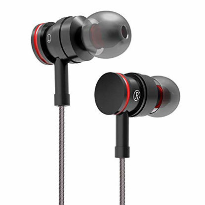 Picture of Earphones Bass in-Ear Earbuds Headphones with Microphone and Volume Control 3.9 Ft Black