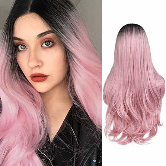 Pink wig with dark on sale roots