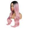 Picture of WIGER Ombre Pink Wig Dark Roots Middle Part Long Natural Hair Wigs Heat Resistant Synthetic Daily Party Cosplay Full Wigs for Women Girls