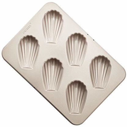 Picture of CHEFMADE Madeleine Mold Cake Pan, 6-Cavity Non-Stick Oval Shell Madeline Bakeware for Oven Baking (Champagne Gold)