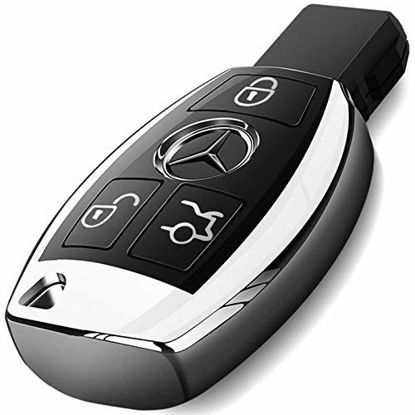 Picture of Intermerge for Mercedes Benz Key Fob Cover, Premium Soft TPU Key Case Cover Compatible with Mercedes Benz C E S M CLS CLK G Class Keyless Smart Key Fob_Silver