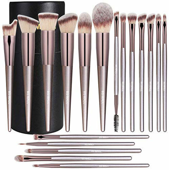 Picture of BS-MALL Makeup Brush Set 18 Pcs Premium Synthetic Foundation Powder Concealers Eye shadows Blush Makeup Brushes Champagne Gold Cosmetic Brushes with Black Case