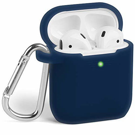 Picture of AirPods Case, GMYLE Silicone Protective Shockproof Case Cover Skins with Keychain Compatible with Apple AirPod 2 and 1, Navy Blue [Front LED Visible]