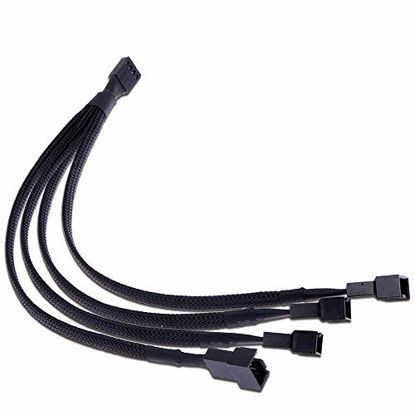 Picture of PWM Fan Splitter,TeamProfitcom 4 pin Adapter Cable Sleeved Braided Y Splitter Computer CPU Fan Splitter PC 4 Pin Fan Extension Power Cable 1 to 4 Converter 12 inches