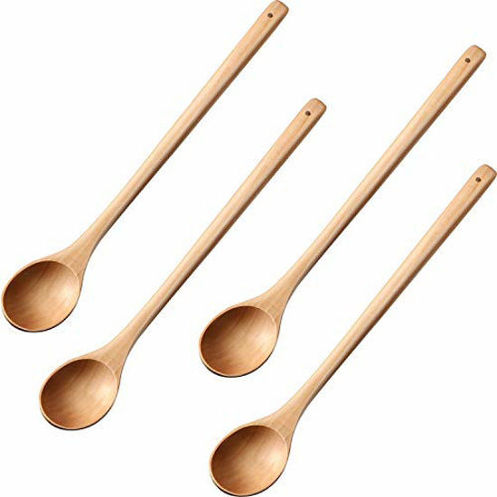 Picture of 4 Pieces Wood Mixing Spoon Long Handle Wooden Spoons for Kitchen Stirring and Cooking, 13 Inches Long (Light Brown)