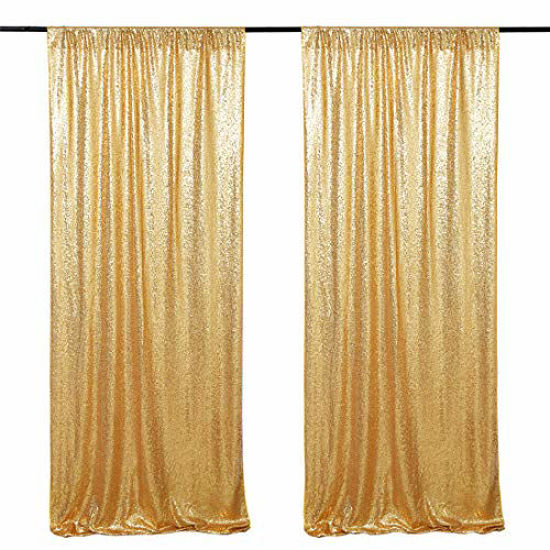 Picture of Gold Sequin Backdrop Curtain Panels Stage 2 Pieces 2FTx8FT Wedding Party Background Drapes