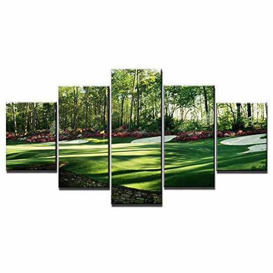 Picture of Chicicio Augusta National Golf Club, Green Golf Course Wall Decor Pictures 5 Piece Canvas Art Frame Artwork Poster Painting Ready to Hang(60''Wx32''H)