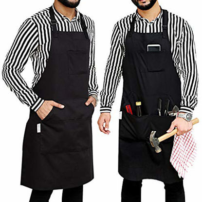 Picture of Ruvanti Professional Grade Durable Extra Large XXXL Black Aprons for Men / Women