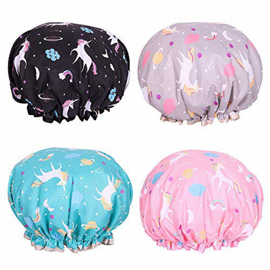 Picture of Shower Cap Microfiber Bath Cap - Shower Bonnet Designed for Women and Girls Waterproof Caps Reusable Double Layer Bath Accessories (4 Pack)