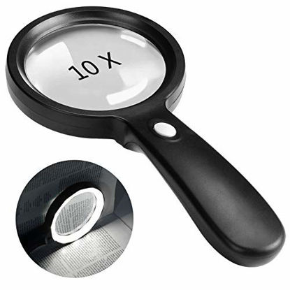 Picture of Magnifying Glass with Light, 10X Handheld Large Magnifying Glass 12 LED Illuminated Lighted Magnifier for Macular Degeneration, Seniors Reading, Soldering, Inspection, Coins, Jewelry, Exploring