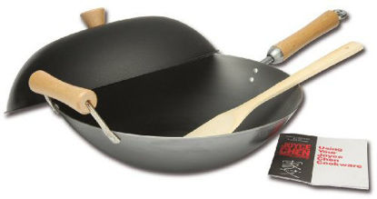Picture of Joyce Chen , Classic Series Carbon Steel Wok Set, 4-Piece, 14-Inch, Charcoal