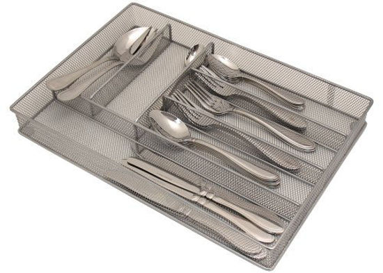 Picture of Mesh Large Cutlery Tray with Foam Feet - 6 Compartments - Kitchen Organization/Silverware Storage Utensil Flatware Tray