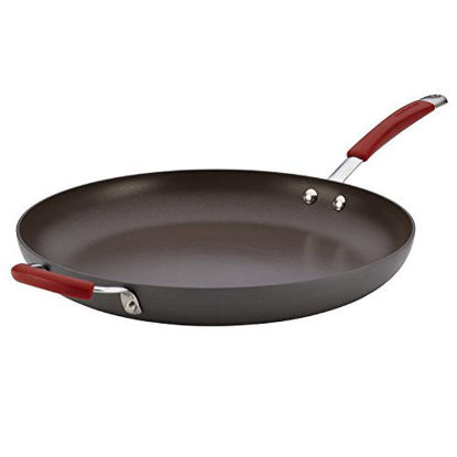 Picture of Rachael Ray 87631-T Cucina Hard Anodized Nonstick Skillet with Helper Handle, 14 Inch Frying Pan, Gray/Red