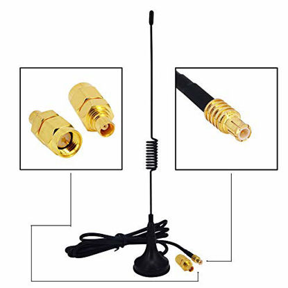 Picture of onelinkmore 1090Mhz Antenna MCX Plug Connector 2.5dbi Gains ADS-B Aerial with Magnet Base RG174 1M+MCX Female to SMA Male Adapter Connector