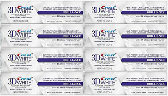 Picture of Crest 3D White Brilliance Whitening Toothpaste, Vibrant Peppermint, Travel Size, TSA Approved, 0.85 Ounce (Pack of 8)