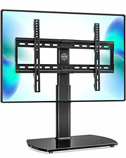 Picture of Fitueyes Universal TV Stand /Base Swivel Tabletop TV Stand with Mount for 32 to 65 inch Flat screen TV 80 Degree Swivel, 3 Level Height Adjustable,Tempered Glass Base Holds up to 88lbs Screenss