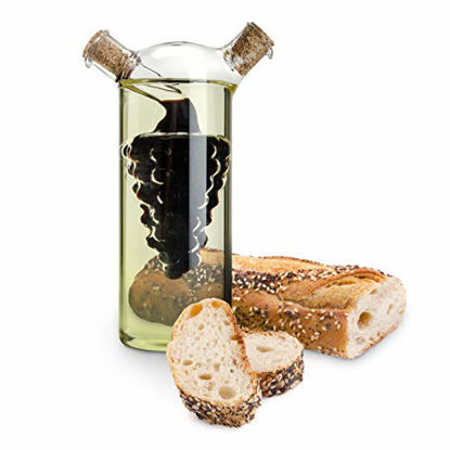 Picture of TWINE 2-in-1 oil & vinegar dispenser cruet bottle with cork stoppers, hand blown glass