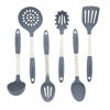 Picture of Grey Kitchen Utensil Set - Stainless Steel & Silicone Heat Resistant Cooking Tools - Spatula, Ladle, Mixing & Slotted Spoon, Pasta Fork Server, Drainer - Bonus Ebook