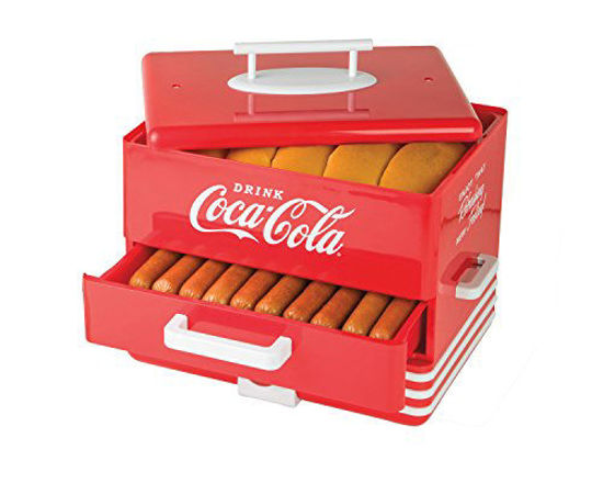 Picture of Nostalgia HDS248COKE Large Coca-Cola Diner-Style Steamer, 24 Hot Dogs and 12 Bun Capacity, Perfect For Breakfast Sausages, Brats, Vegetables, Fish, Red