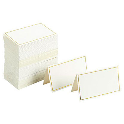 Picture of Pack of 100 Place Cards - Small Tent Cards with Gold Foil Border - Perfect for Weddings, Banquets, Events, 2 x 3.5 Inches