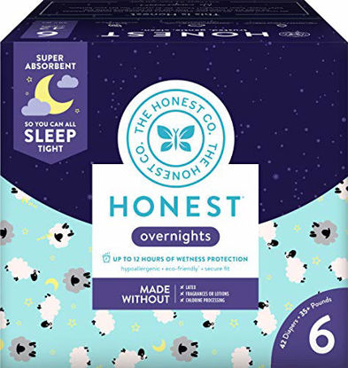 Picture of The Honest Company Overnight Sleepy Sheep Diapers | Sustainably Harvested and Plant-Derived Materials | Hypoallergenic | Size 6 (42 Count)