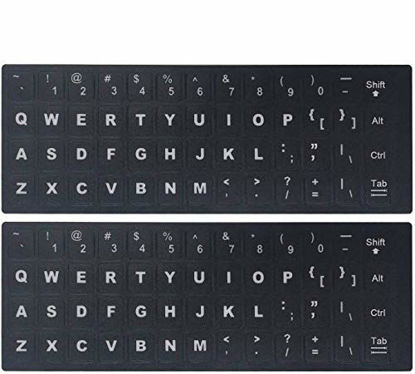 Picture of [2 Pack] Universal English Keyboard Stickers, Replacement English Keyboard Stickers with Black Background and White Lettering, Each Unit: 0.43" x 0.51" -Matte
