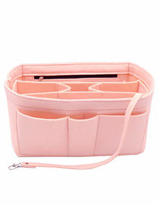 Picture of Felt Insert Fabric Purse Organizer Bag, Bag Insert In Bag with Zipper Inner Pocket Fits Neverfull Speedy 8010 Pink L