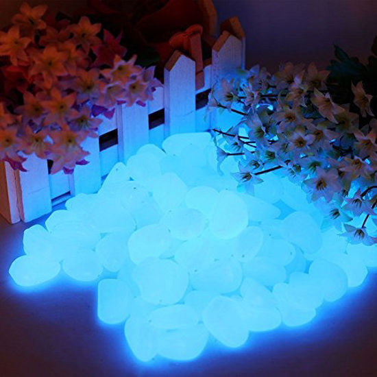 Picture of chic style 300pcs Glow in The Dark Garden Pebbles, Gardening Luminous Glow Stones Outdoor Decor Glowing Water Fish Tank Gravel (Blue)