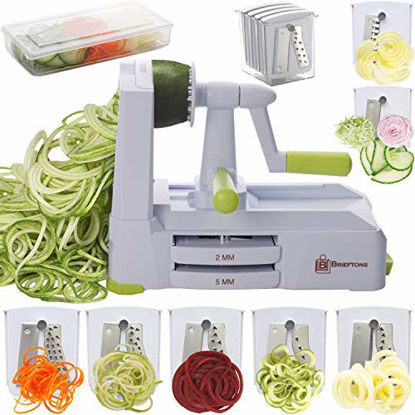 Picture of Brieftons 7-Blade Spiralizer: Strongest-and-Heaviest Duty Vegetable Spiral Slicer, Best Veggie Pasta Spaghetti Maker for Low Carb/Paleo/Gluten-Free, With Container, Lid, Blade Caddy & 4 Recipe Ebooks