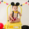 Picture of Baby Boys 1st Birthday Cake Smash Outfit Adjustable Y Back Suspenders Bowtie set Bloomers with Headband