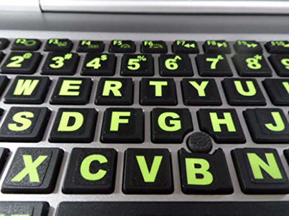 Picture of Fluorescent Keyboard Stickers. Commercial Grade Inlays (Not Printed Letters) Plus USB Light. Will Not Wear or Fade. XLarge Symbols Great for Sight Impaired. (U.S. English Keyboard)