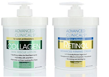 Picture of Advanced Clinicals Retinol Cream and Collagen Cream Skin Care set. Value anti-aging set for wrinkles, fine lines, firming skin. 16oz Spa size are great for face cream and body moisturizer.