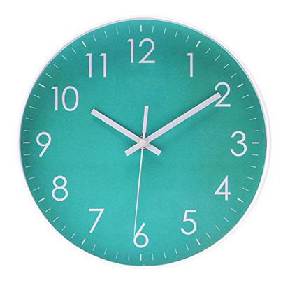Picture of Modern Simple Wall Clock Indoor Non-Ticking Silent Sweep Movement Wall Clock for Office,Bathroom,Livingroom Decorative 10 Inch Teal